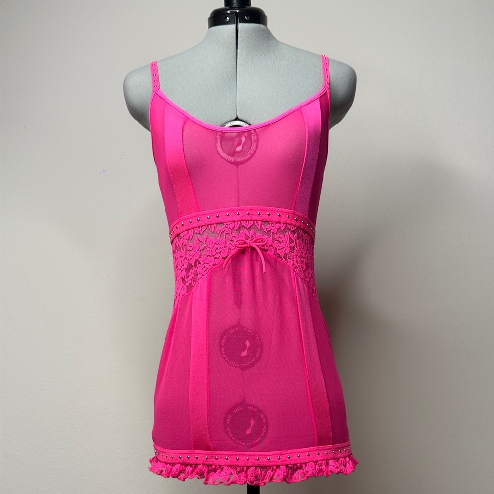 World of Intimates Hot Pink Studded Sheer Babydoll Dress OS